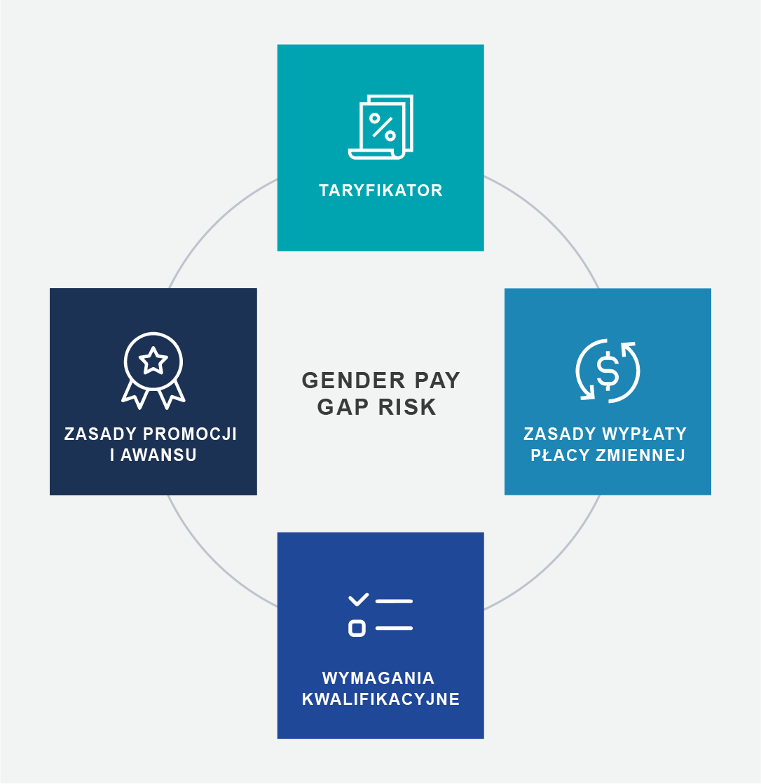 Obszary wpływające na Gender Pay Gap (taryfikator, zasady wypłaty płacy zmiennej, wymagania kwalifikacyjne, zasady promocji i awansu)